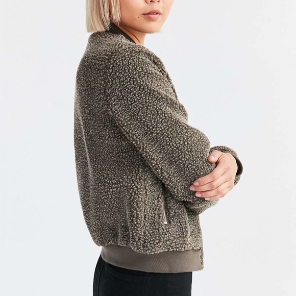 UO BDG Cozy Teddy Bomber Jacket Brown Size Small - Picture 2 of 11